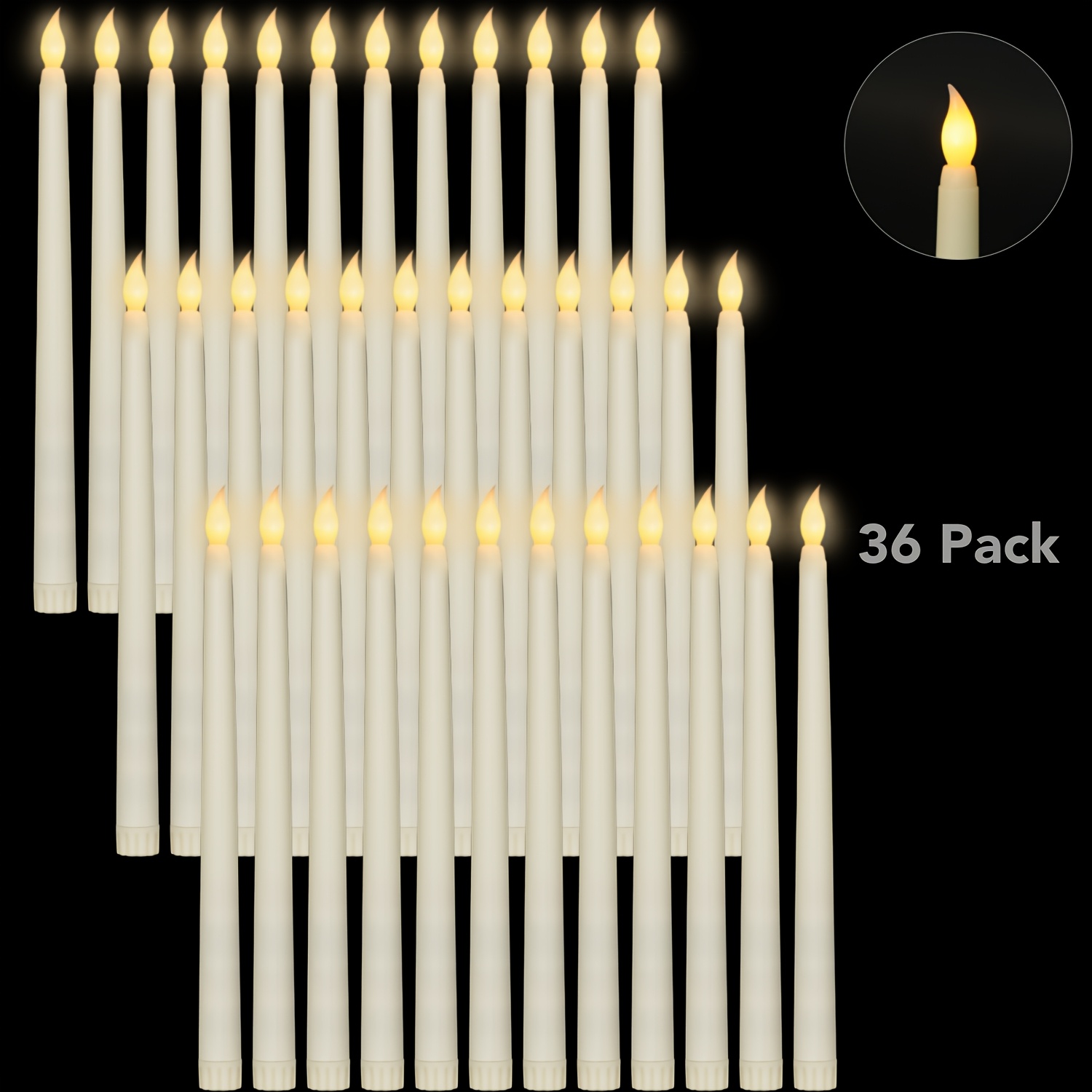 E-shop 36 Stück flammenlose LED-Kerzen mit Flackereffekt, 11" flammenlose Kerzen, batteriebetrieben, Kunststoff, warmes Licht, LED-Kerzenständer,
