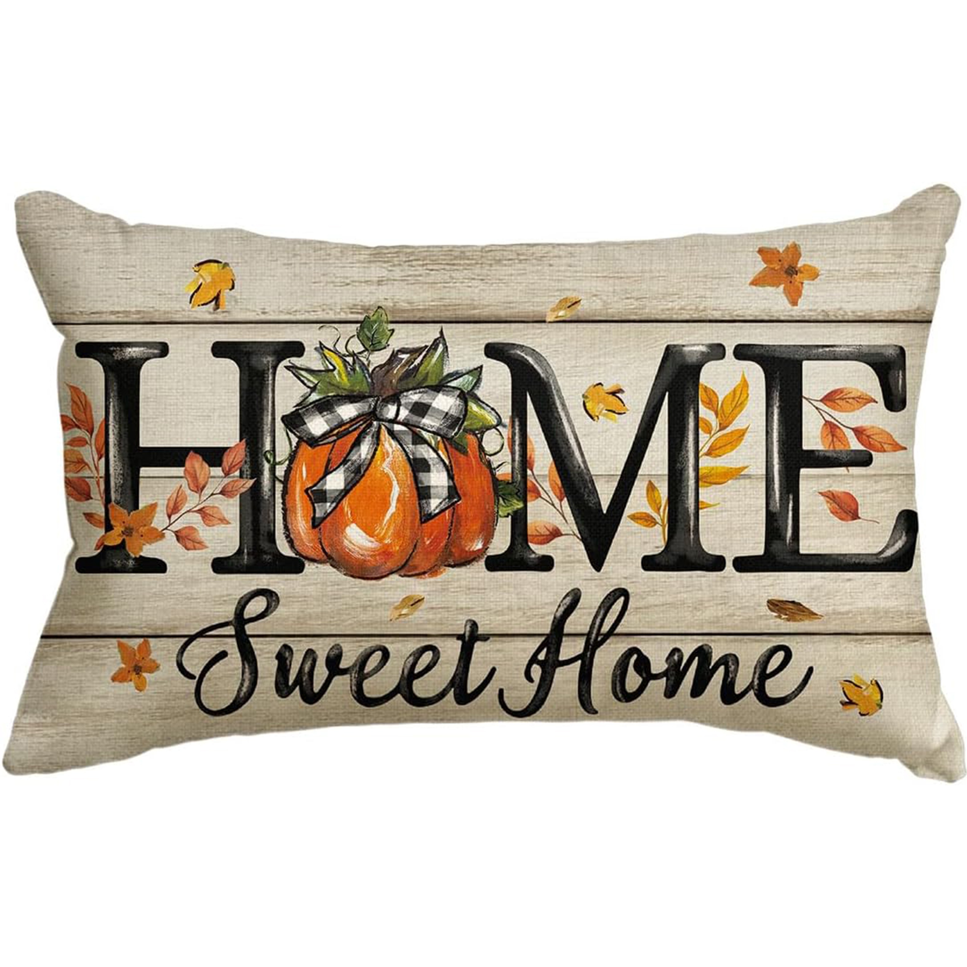 

1pc, Contemporary Linen Throw Pillow Cover, 12x20inch, "" With Pumpkin & Maple , Decor, Zippered For Sofa Couch, Machine Washable, Multiple Room