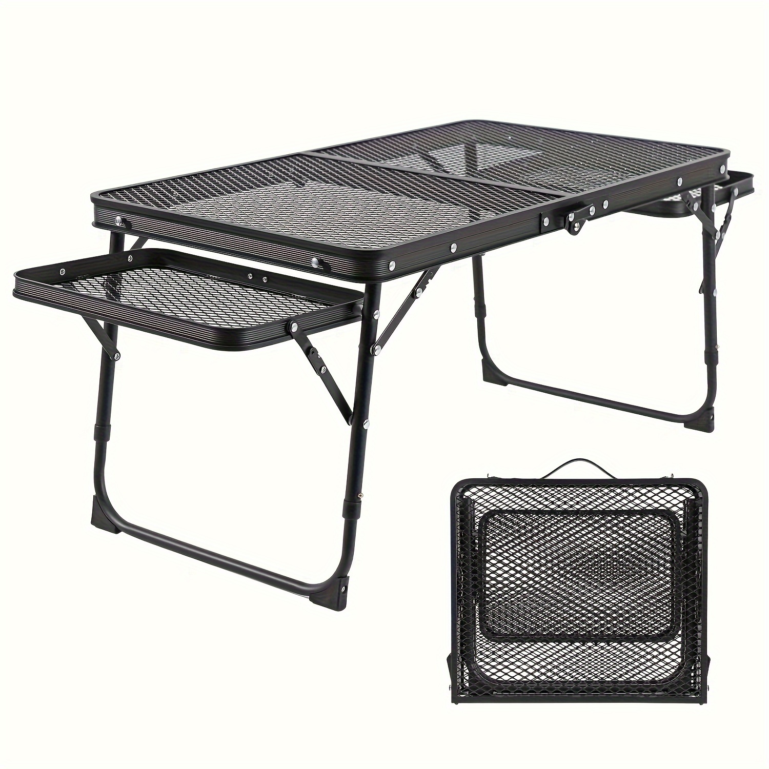 

Folding Table With 2 Wingboards, Camping Table With Mesh Top, Height Adjustable Folding Grill Table, Portable Outdoor Tables For Picnics, Camping, Barbecues,