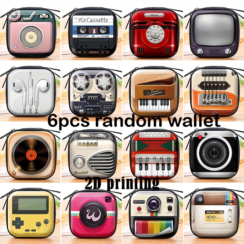 TEMU Billetera pequeña con aleatorio impreso en 2D, 6 piezas, grabadora de voz, máquina de juegos, de electrodoméstico para teléfono, , mini