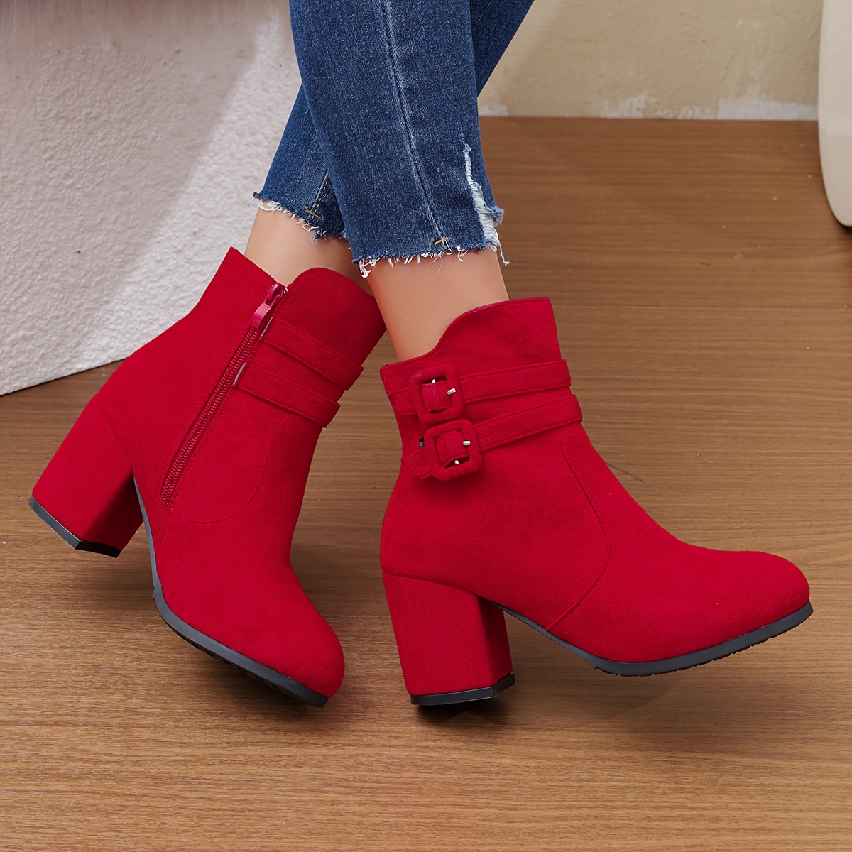 klassische rote damen stiefeletten seitlichem reißverschluss