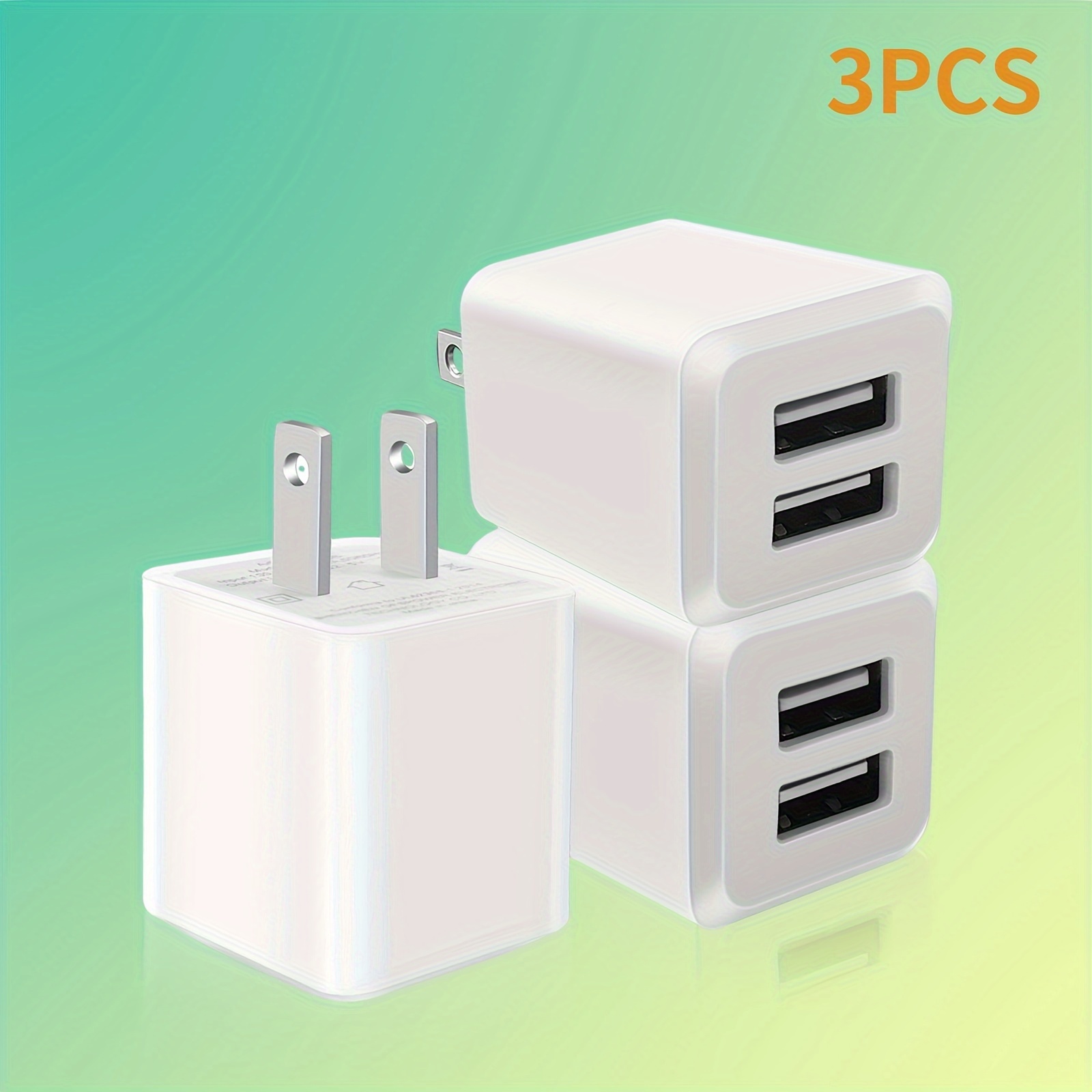 

3-pack Usb Wall Charger, Charger Adapter, Dual Port Quick Charger Plug Cube For Iphone 14 11 Pro Se X Xs 8 Plus Galaxy S22 S21 S20 Fast Charging Box Brick