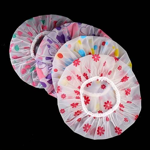 4pcs adjustable printed bath caps high quality and reusable with elastic band for womens spa salon