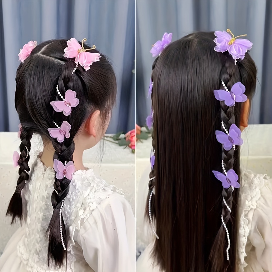 

2pcs Butterfly Faux Pearl Braided Hair Clips For Girls, Hair Accessories