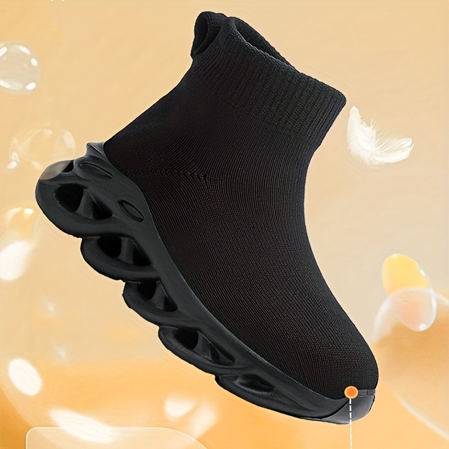 ' & ' High-Top Outdoor Sneakers with Sole Cushioning, Slip-On Knit Boots for, & Play - All-Terrain Traction, Comfortable Durable Footwear for Big Kids ()