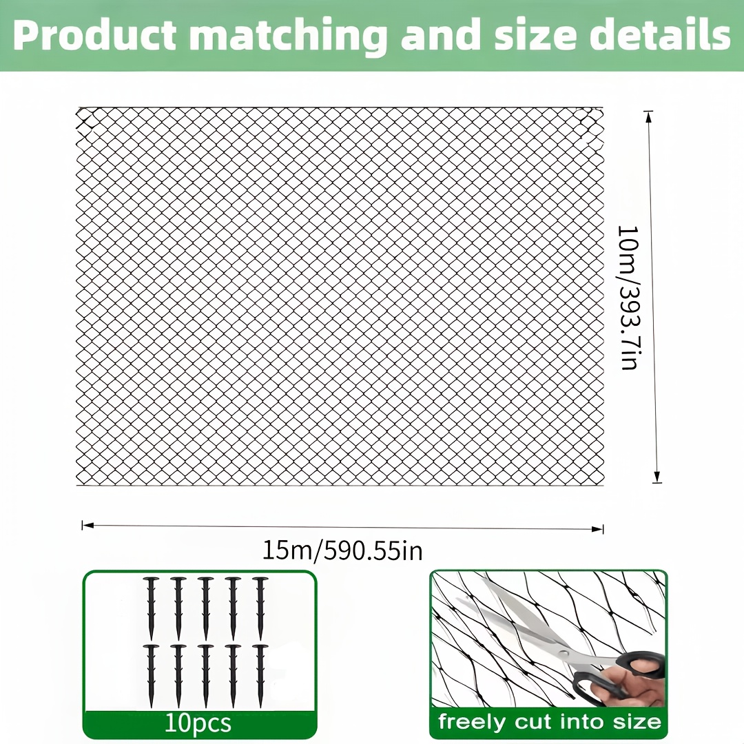 TEMU 15m X 10m Protection Net With 10pcs Screws, Strong Woven Garden Netting For Chicken Coop Roof, , Garden, Vegetable Patch, And Blueberry Plants,