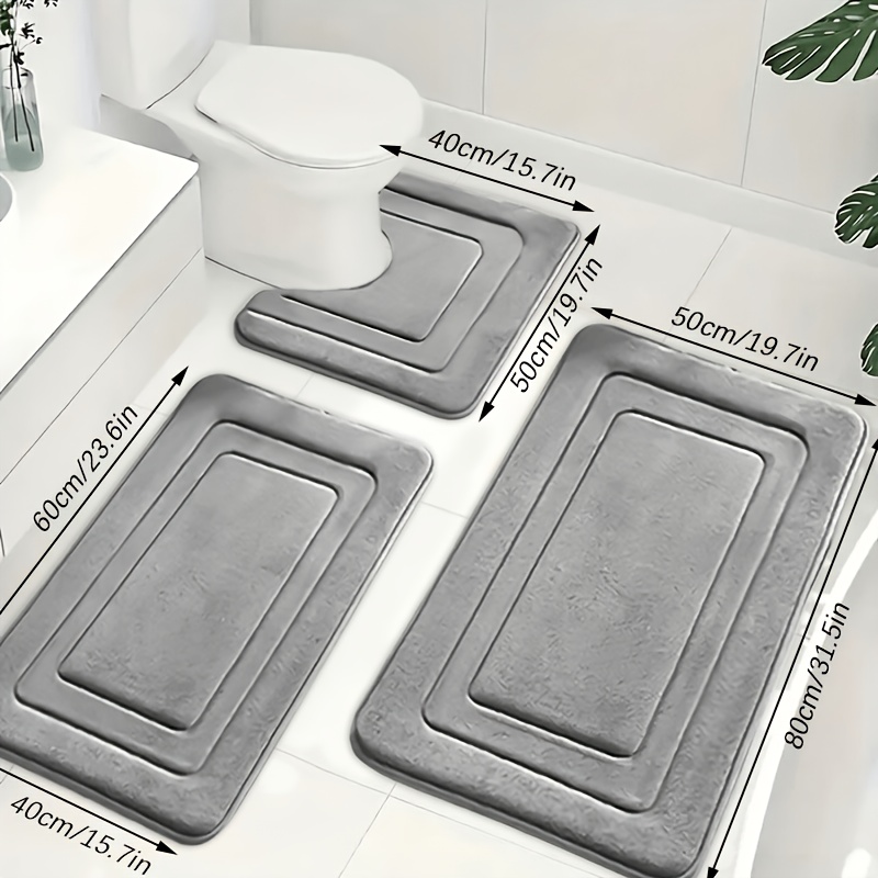 TEMU 3pcs (package) Hejiifu Memory Foam Suitable For Bathroom, Non-slip Coral Floor -, Thick Soft Machine Washable Suitable For Shower, Kitchen,
