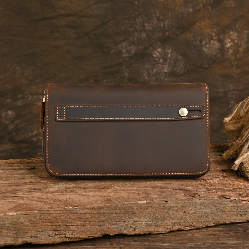 Image of Layer Cowhide Handbag, Retro Genuine Leather Handbag Upgrade, Increased Capacity, Multifunctional Clutch Wallet, Casual, Versatile, Wear-resistant Cowhide Wallet