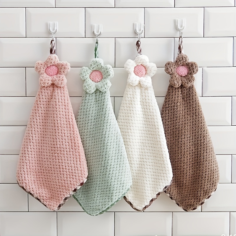 

3pcs Cartoon Hanging Hand Towels, Absorbent Cotton Terry Kitchen & Bathroom Towel With Cute Bow, Modern Style