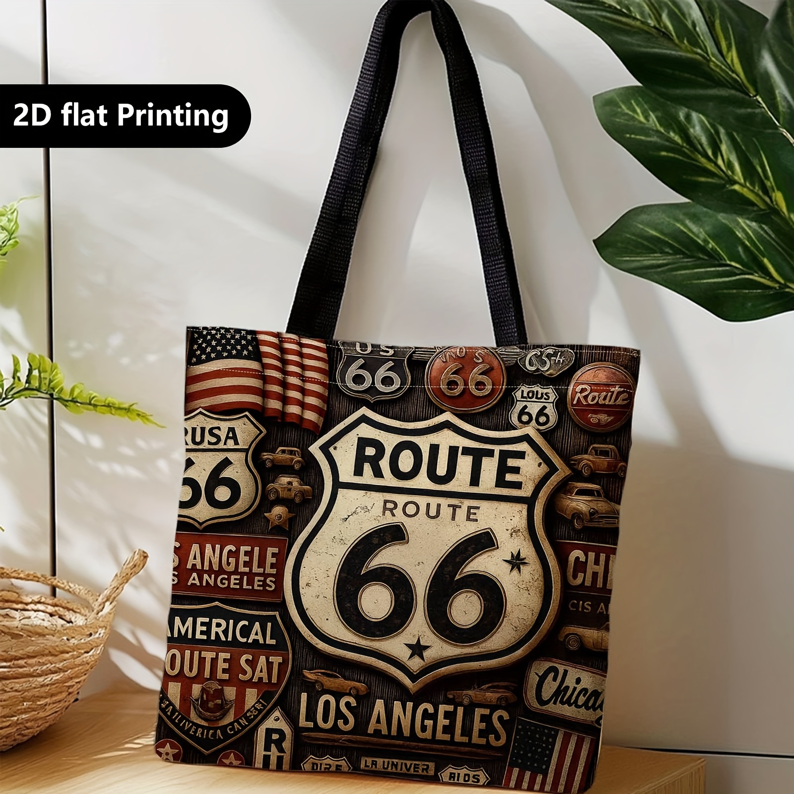 TEMU 1pc Retro Tote Bag With American Flag Print - Double-sided Vintage, Portable Shoulder Bag Suitable For Travel, Gift, Grocery Shopping, Carrier