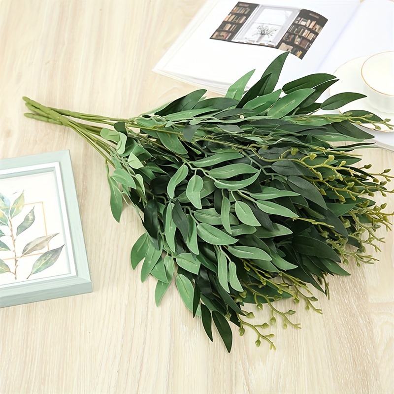 

Artificial Willow Leaves Plant Greenery For Reunion, Wedding Hall Decor, Plastic Fake Plants For Valentine's Day And Mother's Day - 1 Bunch