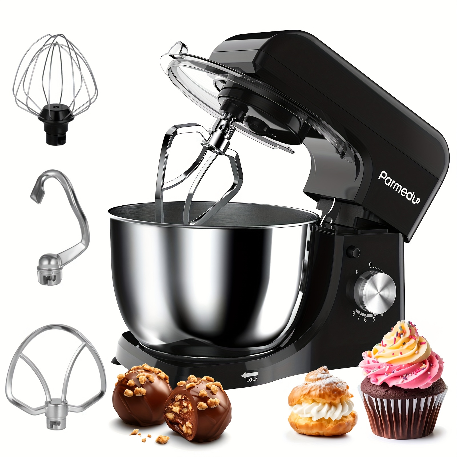 TEMU 4.76qt Kitchen Machine - Mixer For Baking, Tilt-head Stand Mixer, 380w, 8 , With Lid, Whisk, Dough Hook, And Flat Beater | Kitchen Helper For, Food, , Dough, , And Salads