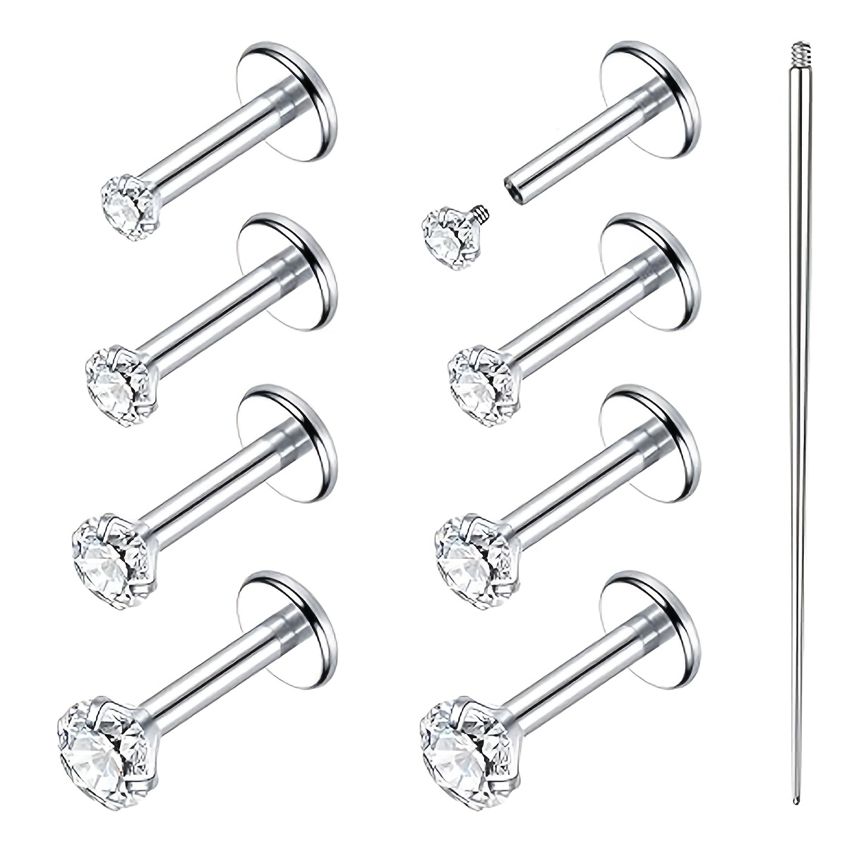 9pcs Internal Thread Nose Rings Studs For Women Men Surgical 304 304 Stainless Steel Cz Stud Piercing Jewelry Set For Nose/labret/lip/tragus/helix/conch/medusa - Helix Tragus Cartilage Earring 16g