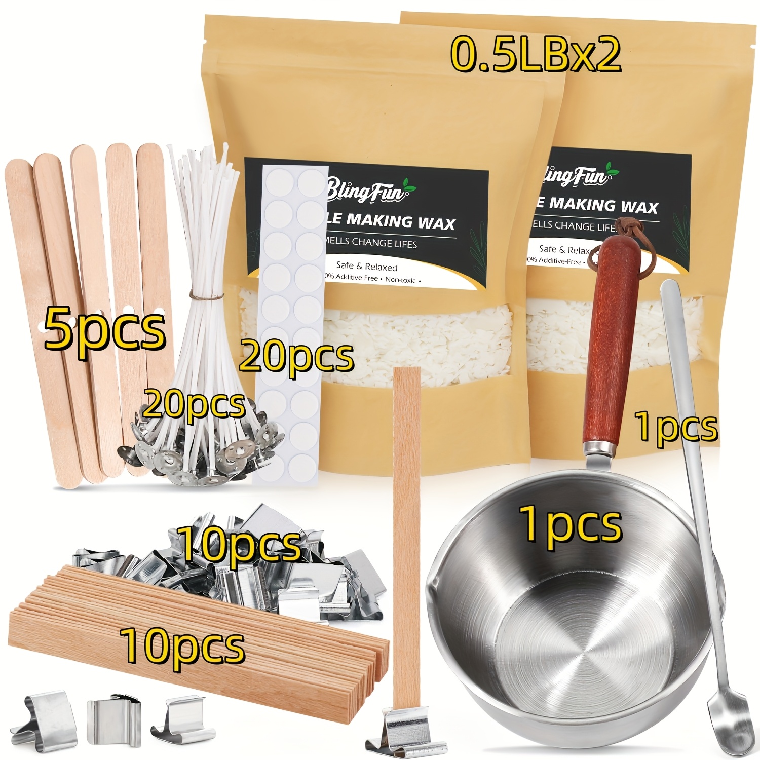 Candle Making Supplies Kit, Soy Wax, Cores, 2 Types Of Wicks, , Wick Holder, Stickers, For Candle Making, And Incense Candle Craft