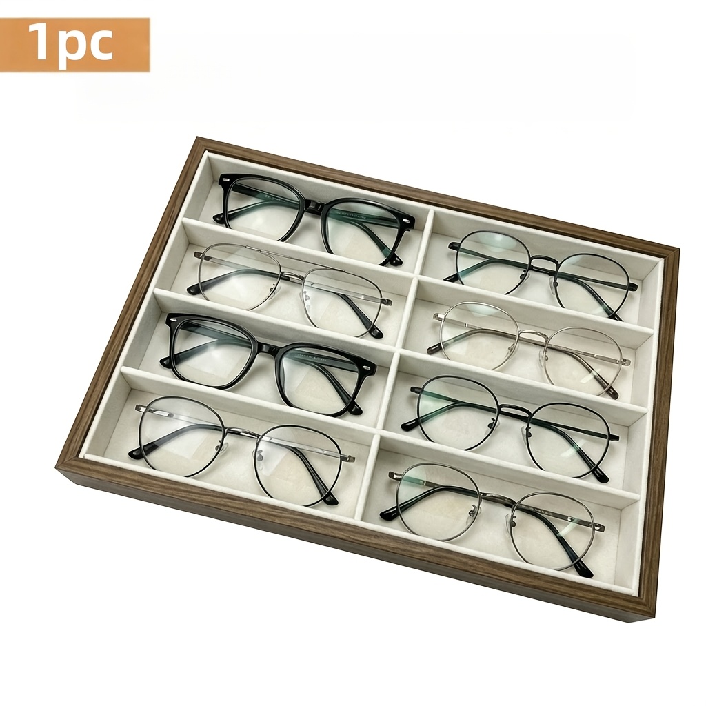 TEMU 1/2 Stück 8-Slot Brillen Organizer Tablett in Walnussenden - Kratzfeste Brillen- und Schmuckaufbewahrungsbox - Leichte Luxus Desktop