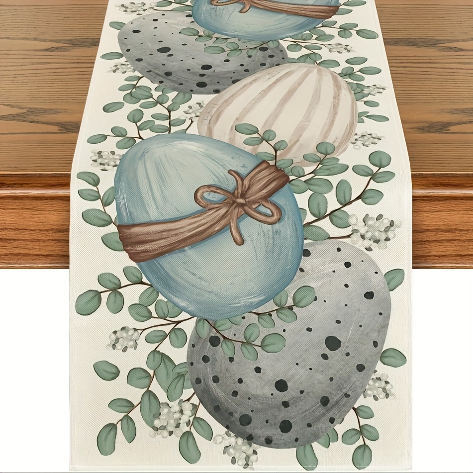 

1pc Eucalyptus Egg Design Polyester Table Runner - Woven Rectangular Table Decor For Spring, Easter, Indoor & Outdoor Dining, Home Party Decoration