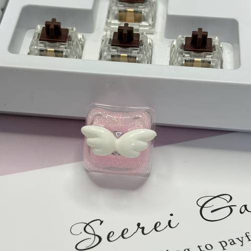 mao height wing keycap cute pink translucent cat head glitter transparent translucent mechanical keyboard keycap