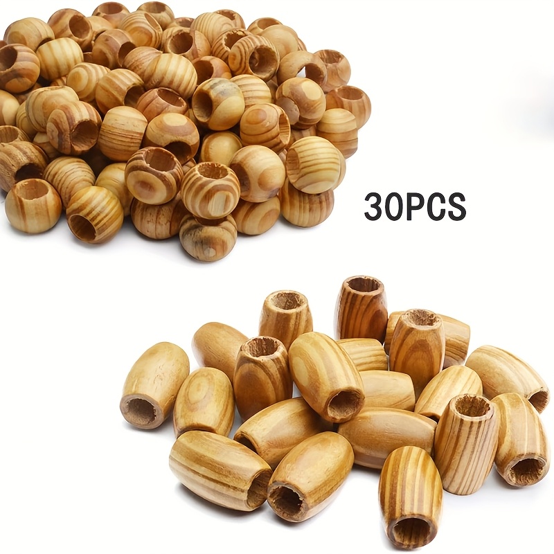 Image of 30pcs Natural Pine Beads, Unfinished Pine Wood Large Hole Wooden Spacer Beads And 30*20mm Tube Beads For Bracelet Pendant Craft Making, Hole 10mm (beads)