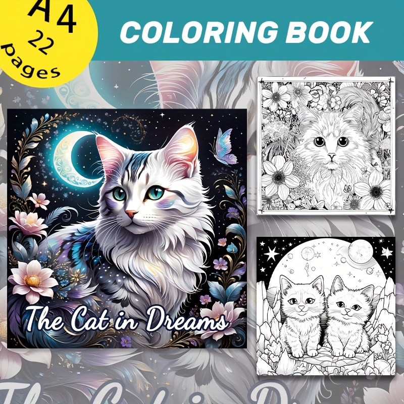 

1pc Livre de Coloriage Chaton de Rêve | 22 Pages Épaisses avec Des Designs de Chats et Sereins | Expérience de Coloriage et Amusante pour Adultes | Idéal pour Halloween, Noël et Cadeaux d'Anniversaire