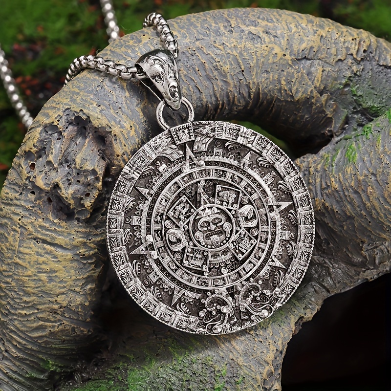 

1pc Aztec Solar Calendar Mysterious Ancient Mayan Civilization Pattern Pendant Necklace Men's Retro Lucky Trend Jewelry