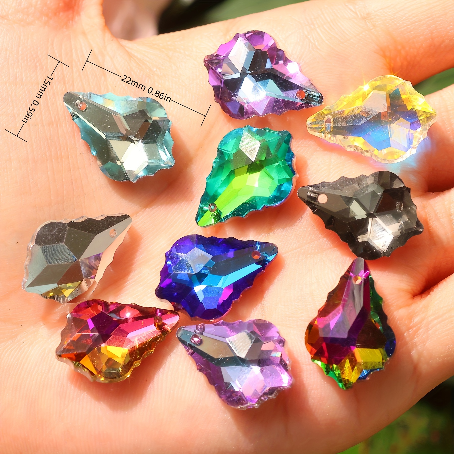 10pcs Maple Leaf Shaped AB Rainbow Glass Beads for DIY Jewelry Making