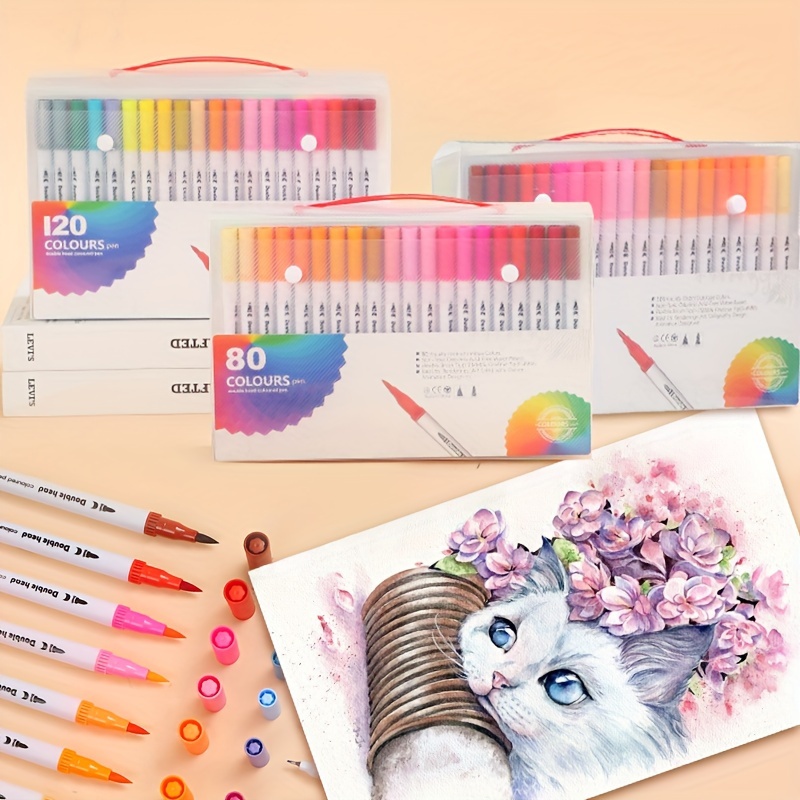 

Dual-tip Markers - 120/180 Colors, Watercolor & Pens For Journaling, Drawing & Art Supplies