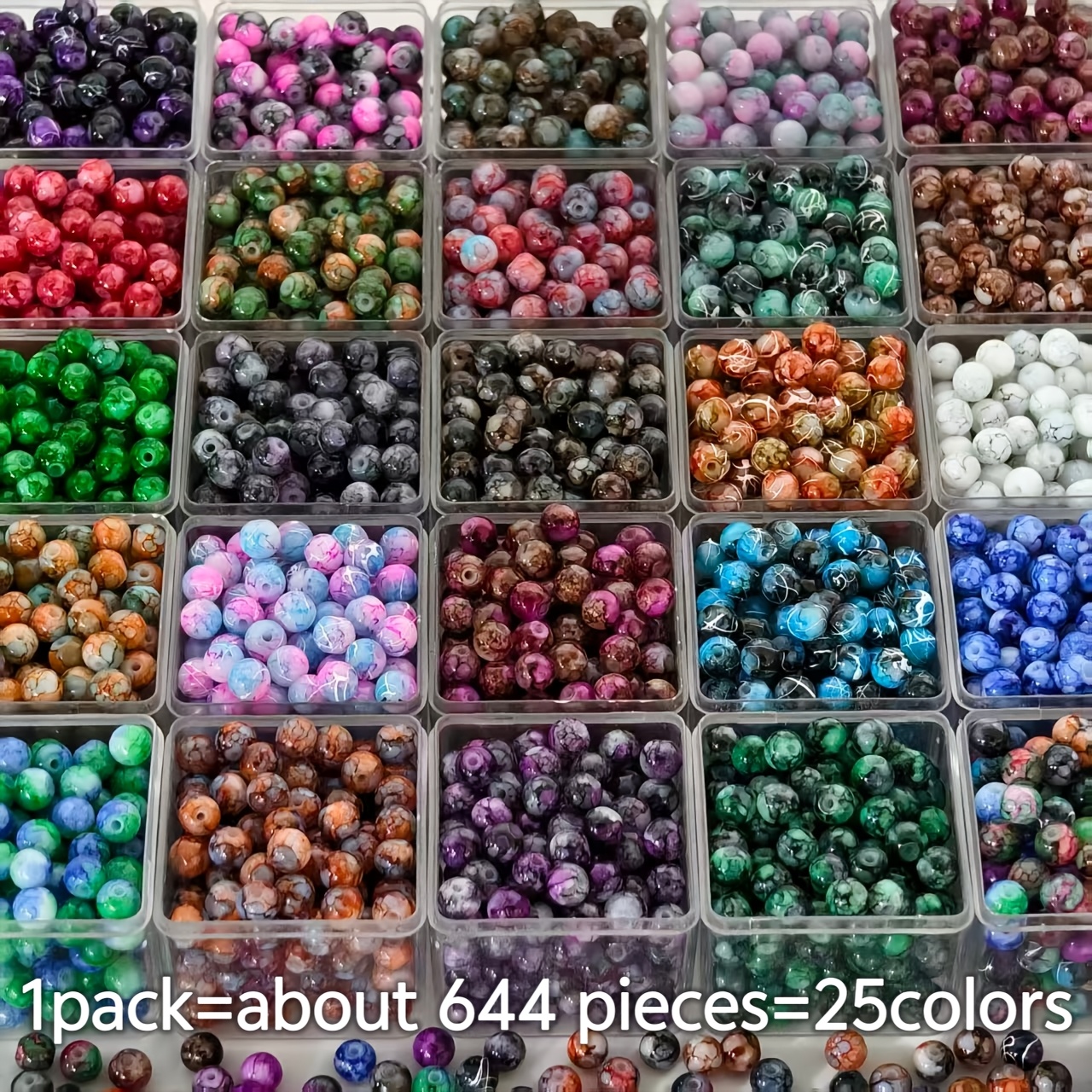TEMU Un set de 644 cuentas redondas de vidrio AB vibrantes de 25 colores, ideales para decorar y crear pulseras, collares, cadenas para teléfonos y