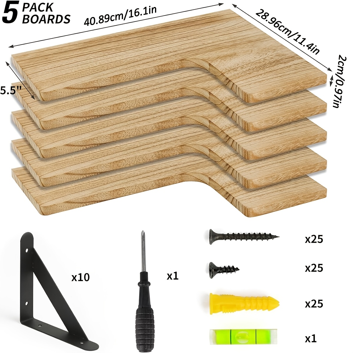 5pcs Wooden Corner Floating Shelves, Wall-mounted Corner Storage Racks, Space-, Suitable For Home, Kitchen, Bathroom, Bedroom., Shelves