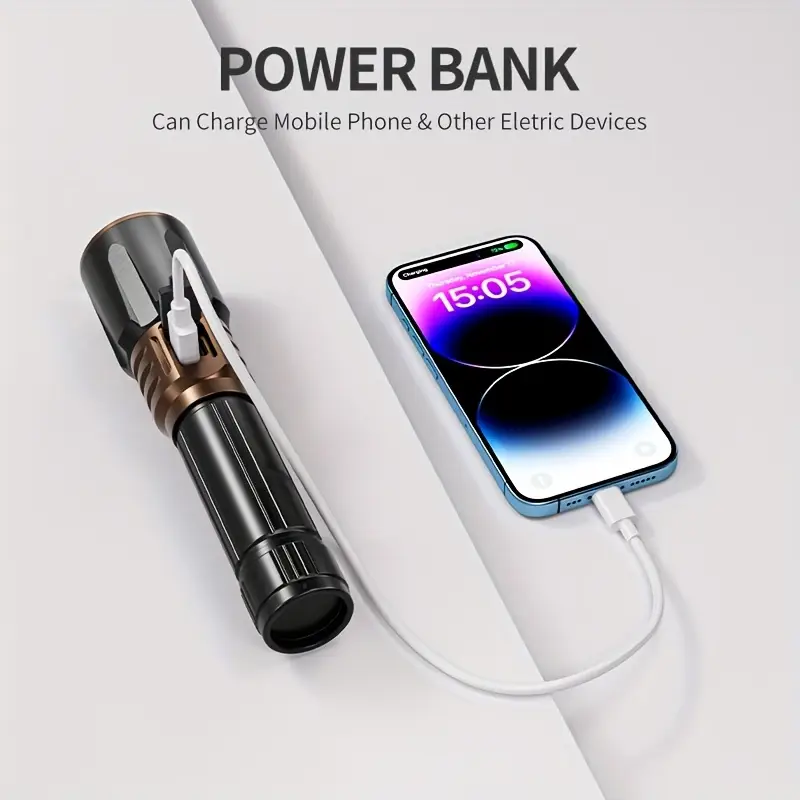 1pc rechargeable flashlights m60 led long range high power multi functional handheld flash light with lcd display power bank function for emergency security camping Product details 4