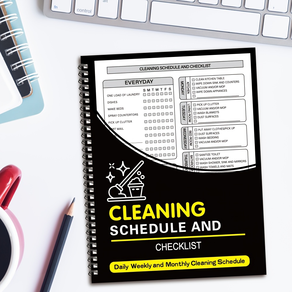 

Cleaning Planner With Checklist - Daily, Organizer, Portable Diary Notebook For Home And School Organization