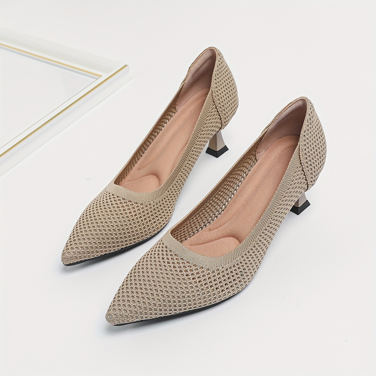 TEMU Europe And America Scarpe da donna con tacco traforato , scarpe puntute in maglia, e traspiranti, scarpe da lavoro, scarpe stiletto singole,