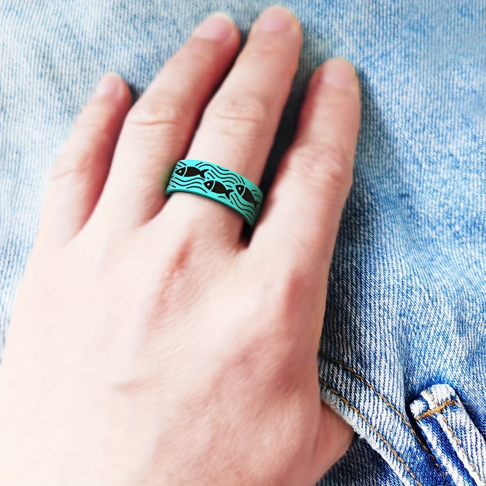 Fish and Sea Wave 8mm Silicone Ring