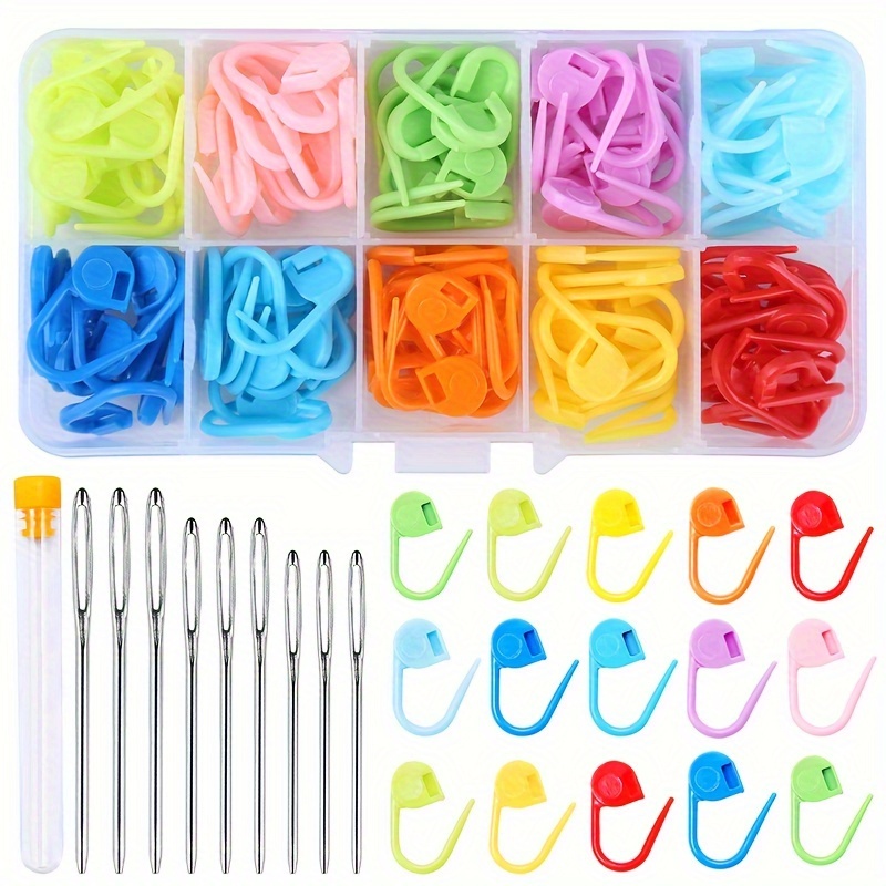 

120pcs Crochet Stitch Markers, 10 Colors Knitting Markers, Crochet Clips, 9 Pieces Large Eye Sewing Needles With Storage Box For Diy Crochet Craft Projects