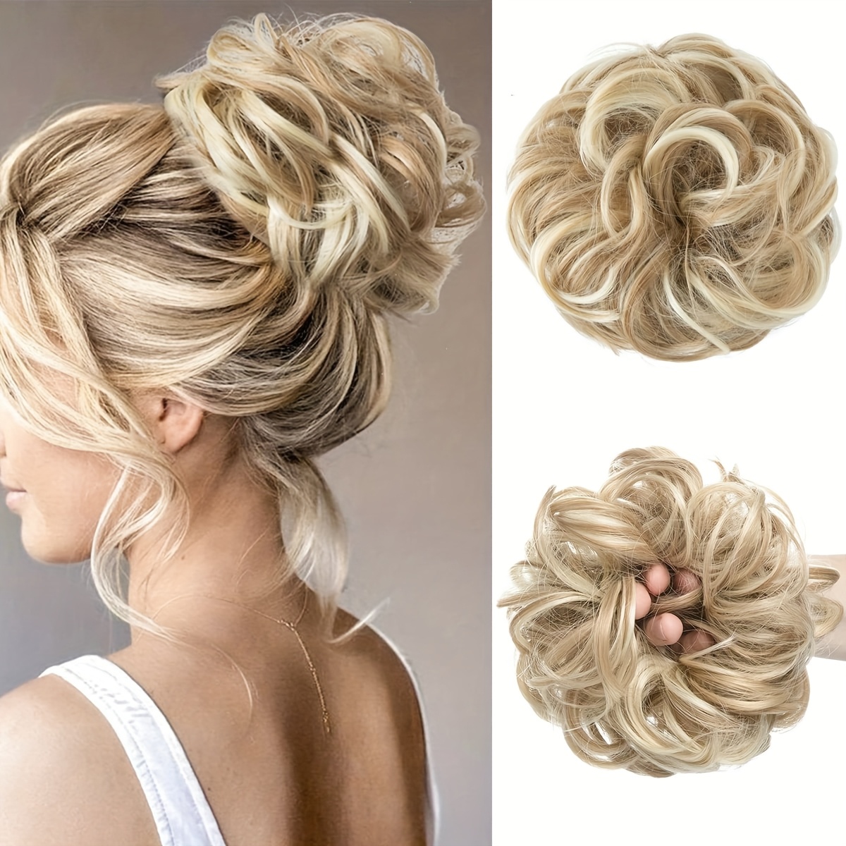   coo goo messy bun   colors wavy curly synthetic hairpiece for women thick hair bun for weddings     golden versatile hairpiece elegant hairpiece