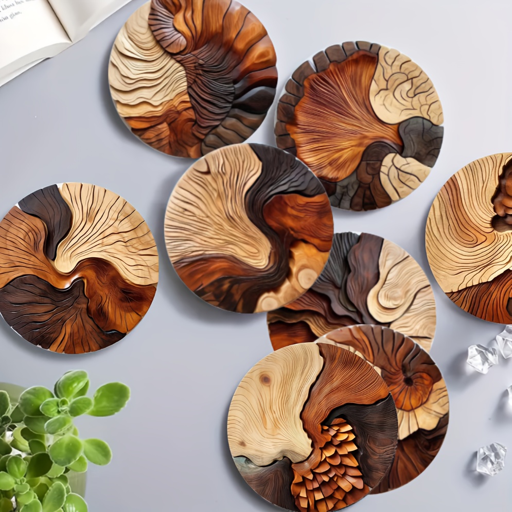 8pcs Natural Wood Craft Coasters, Table Mats, Placemats, Coasters, Anti-slip Table Pads