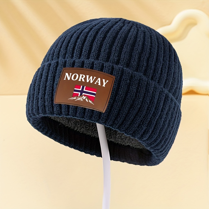 TEMU Fashionable Flag Knit Hat, Unisex Fall Winter Warm Fleece Thick , Holiday Party Hip-hop Beret, Outdoor Casual Warm Pullover Hat, Men's Outdoor