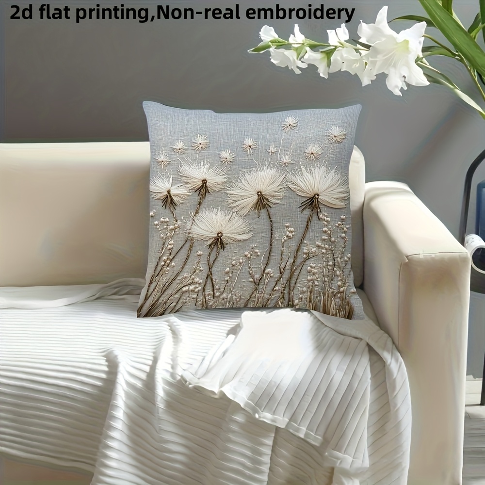 TEMU 2d Flat - 1pc, 2d Flat Printing, Vintage Dandelion Inspired Pillowcase, 18x18 Inches, Non-real Embroidery, Soft Short Plush, Single-sided Print,