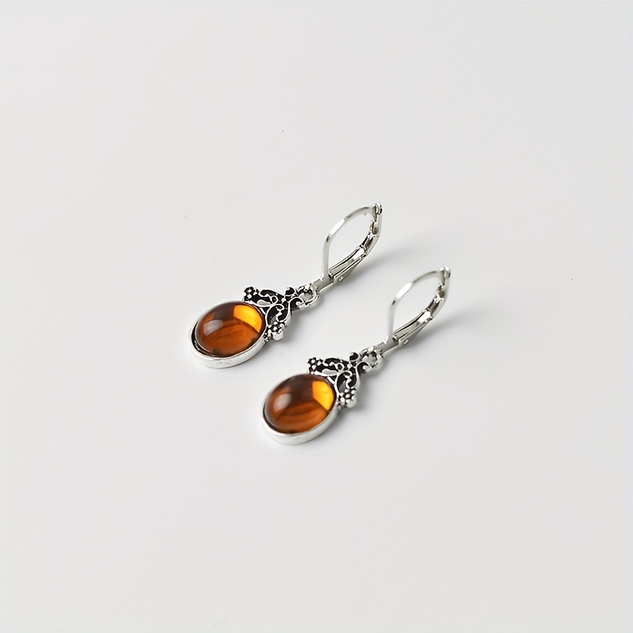 TEMU 1 Pair Of New Alloy Vintage Orange Simulated Gemstone Pendant Hook Earrings, Women's Holiday Jewelry Accessory Gift