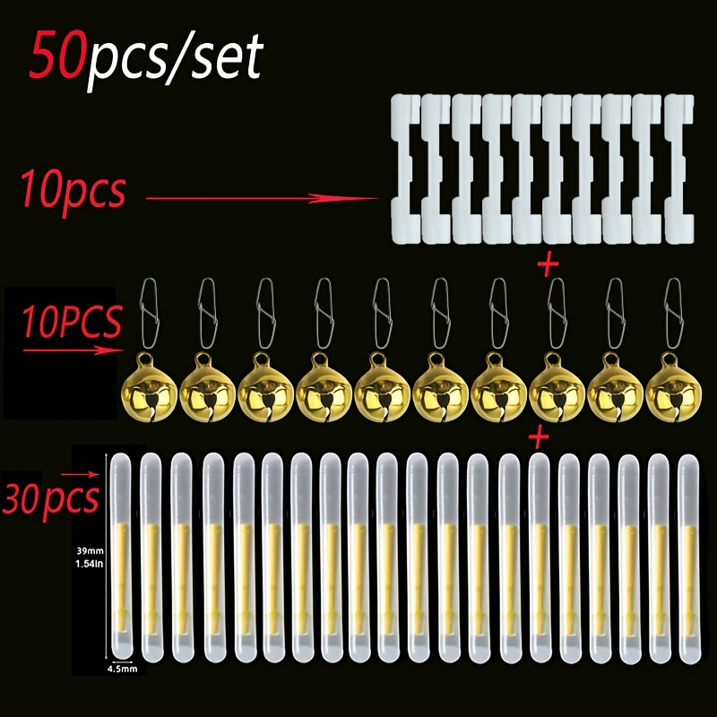 Image of 50pcs Fishing Bobber And Glow Stick Set, Glow Stick Holder Kit For Fishing Rods, For Casting Rods, Raft Fishing Rods, Ideal For Night Fishing And Ice Fishing Bite Alerts