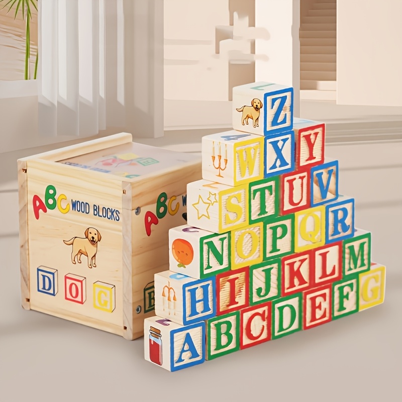 27pcs printed wooden abc building blocks english     educational educational toys