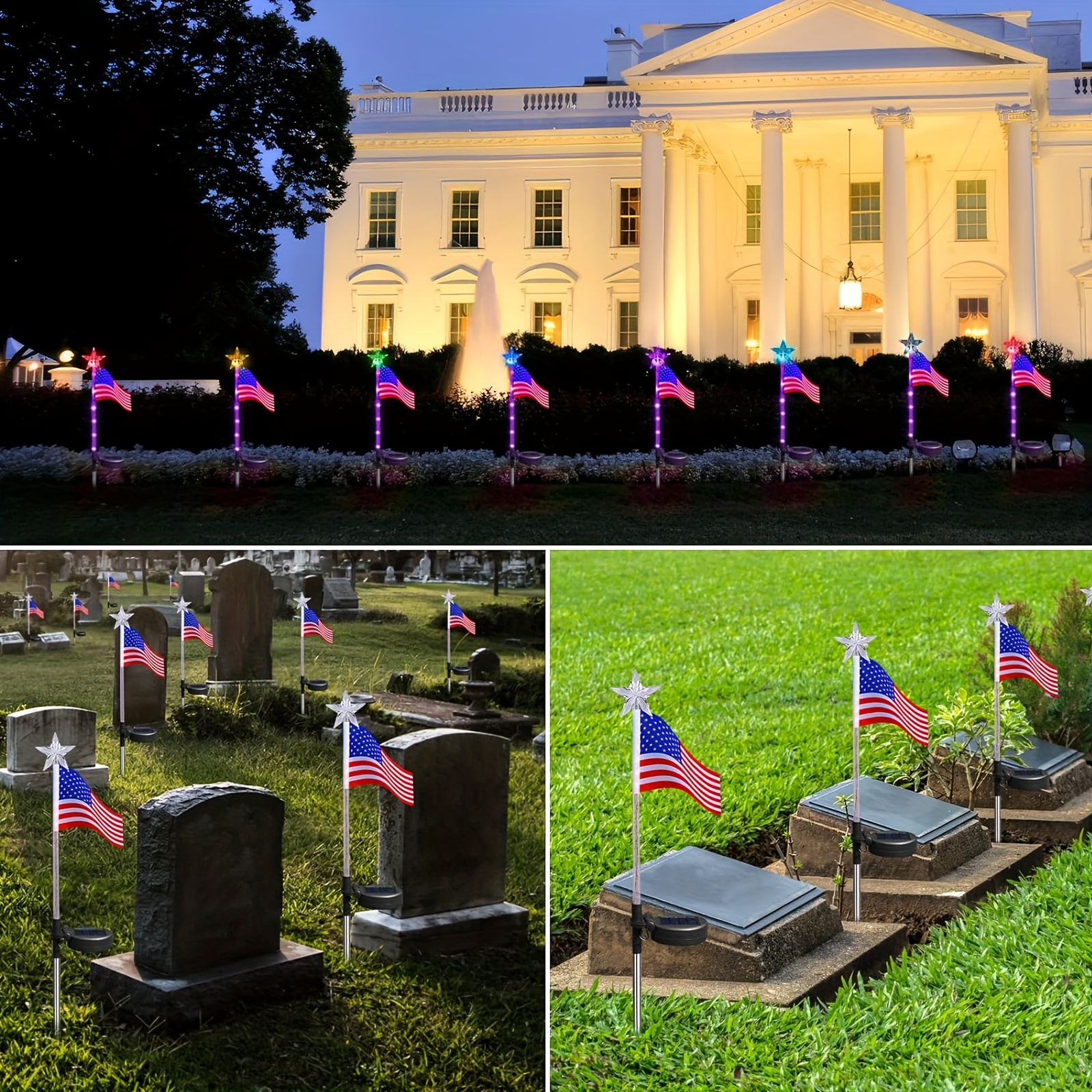 Tujoe 6 Packs American Flag Lights Outdoor, 4th Of July Decorations With 8 Lighting Modes, Waterproof USA Flag Patriotic Light With US