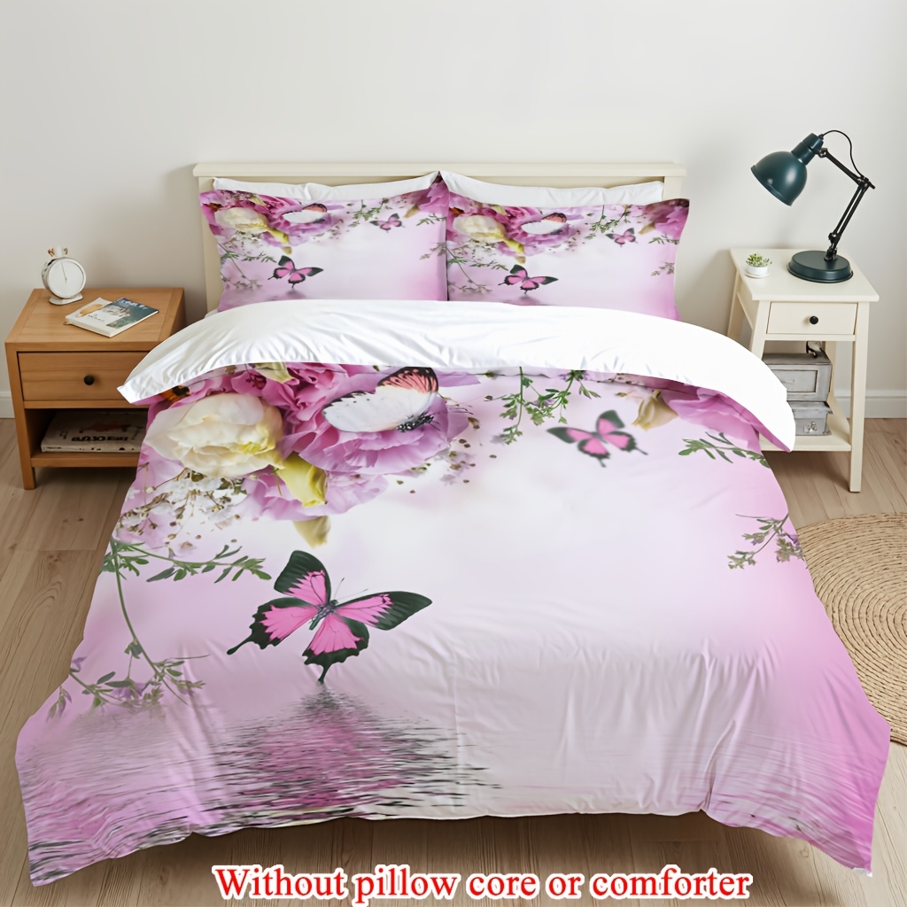 2 3pcs 1 duvet cover 1 2 pillowcase without core   flowers sparkling   green branches and leaves ripple romantic valentines day   for couples 3d print soft comfortable bedding set for bedroom dorm room family gift Product details 5