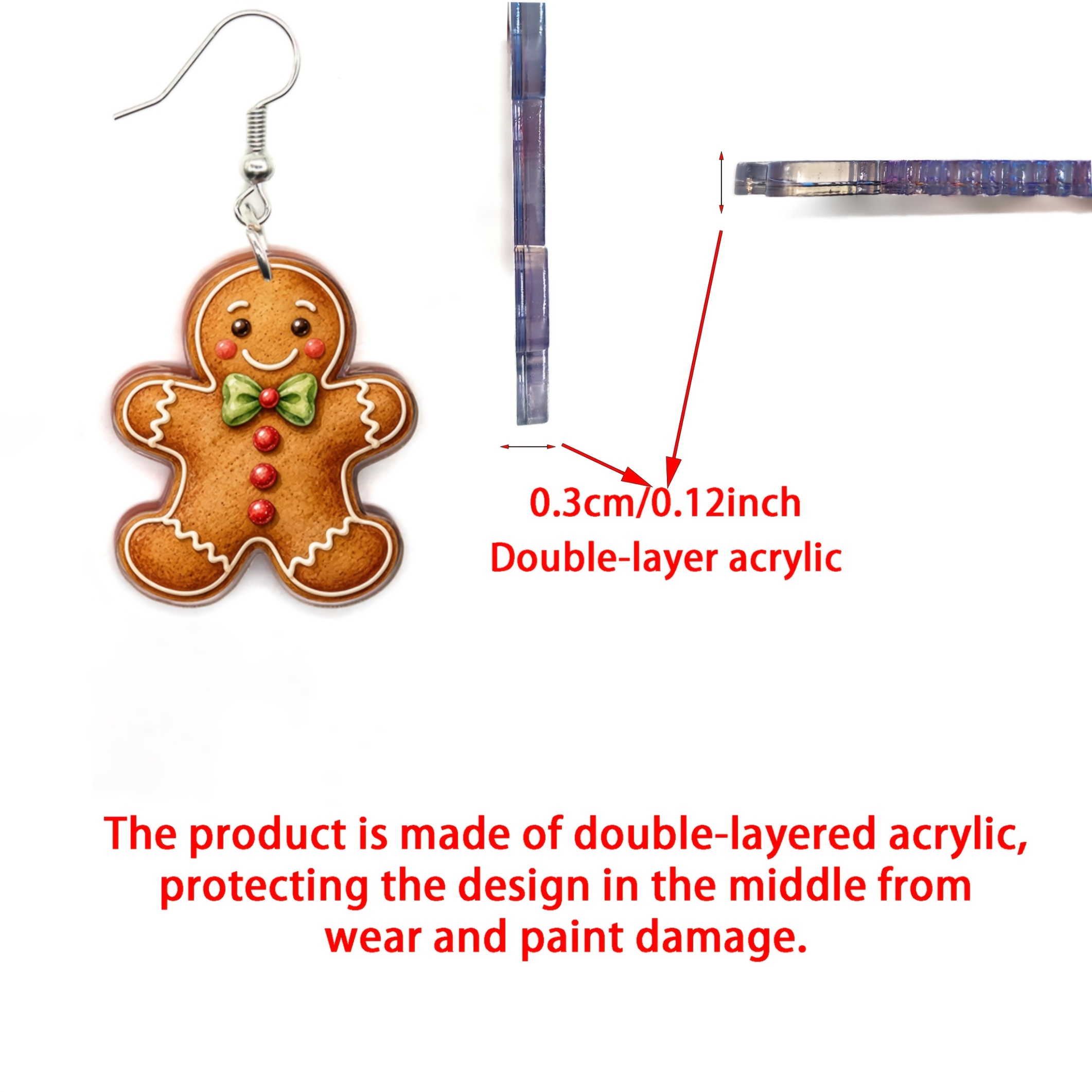 2pcs Christmas Gingerbread Dangle Earrings Set