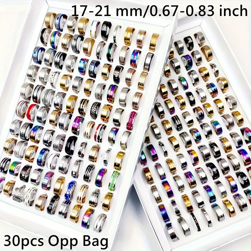 TEMU Wholesale 30pcs/pack Women's Fashion Stacked Ring Retro Elegant And Minimalist Stainless Steel Golden Color And Silvery Color Men's And Women's