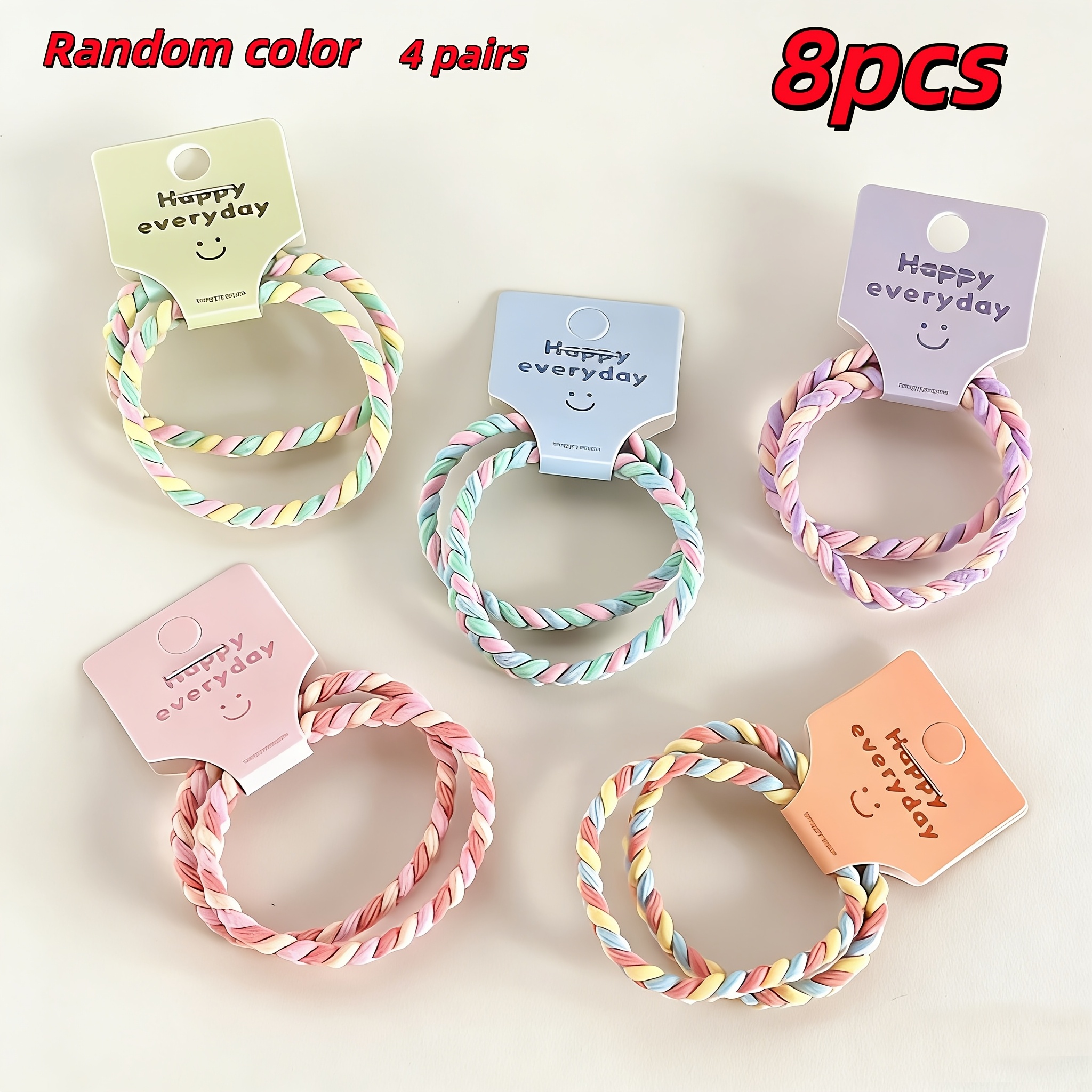 TEMU 8 pezzi (4 pezzo) di elastici per capelli color macaron morbidi, colori casuali - Morbidi elastici per capelli antiscivolo con etichette , , ,