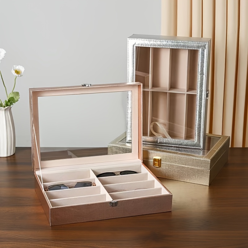   compartment golden silvery and rose   glasses storage box with transparent lid modern multi slot eyeglass holder for men women protective display case accessory organizer durable jewelry stand jewelry boxes Product details 0