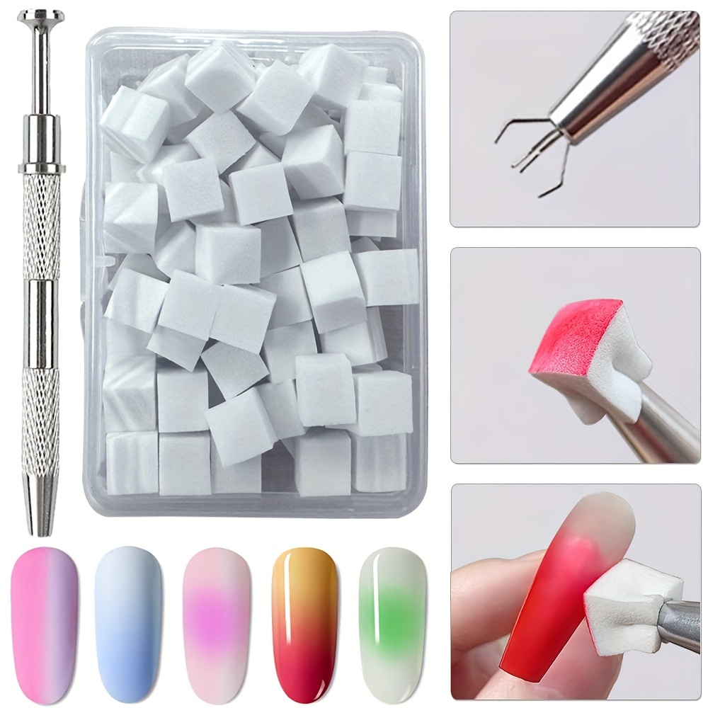 

Nail Sponge Metal Grabber, Mini Replaceable Nail Sponges Blocks For Ombre Nail Art, Nail Art Tools For Nail Supplies Nail Accessories