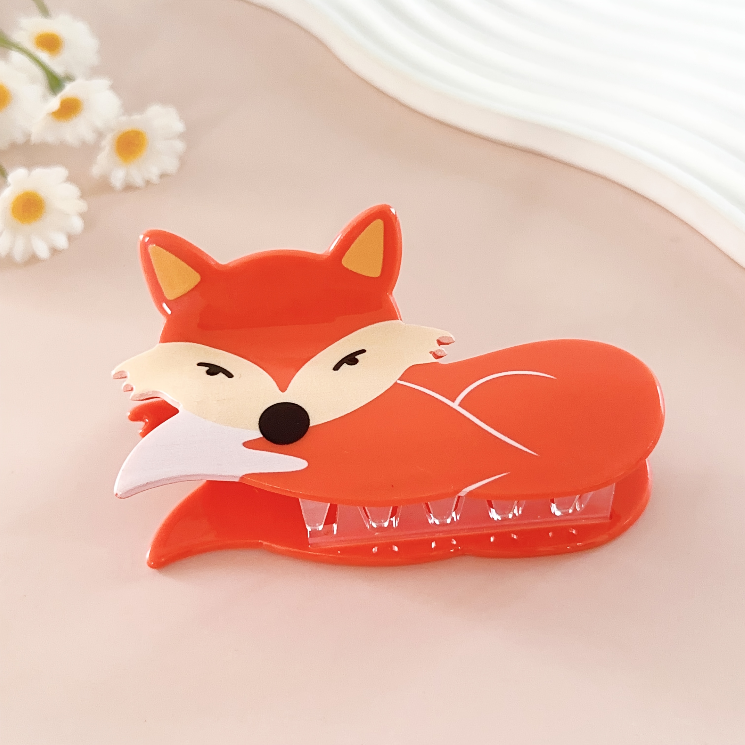 TEMU 1pc Women's Sweet And Elegant Minimalist Color-matching Cartoon Fox Hair Claw Clip, Back Of Head Updo Half-up Hairstyle Design Accessory,