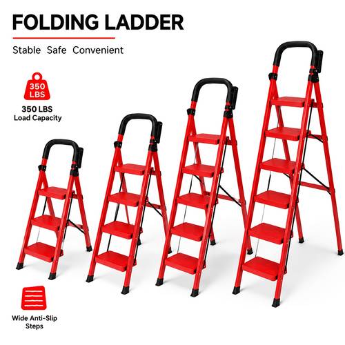 2 3 4 5 6 step floding ladder 350lbs load capacity folding step stool with wide anti slip pedal lightweight and druable easy to carry store portable multi functional ladder suitable for home outdoor and industrial use