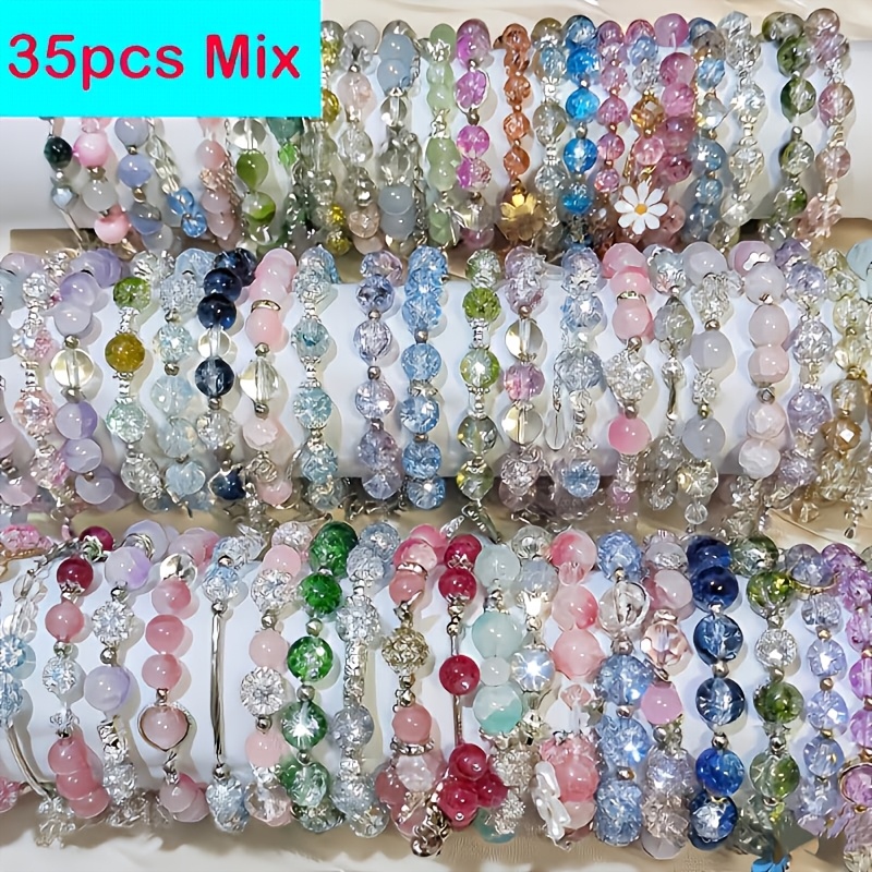 TEMU 35pcs Bohemian Bead Bracelet Set Suitable For With Floral & Charms, Heart Pendants - Multicolor Beads For &, Anniversaries, Valentine's Day